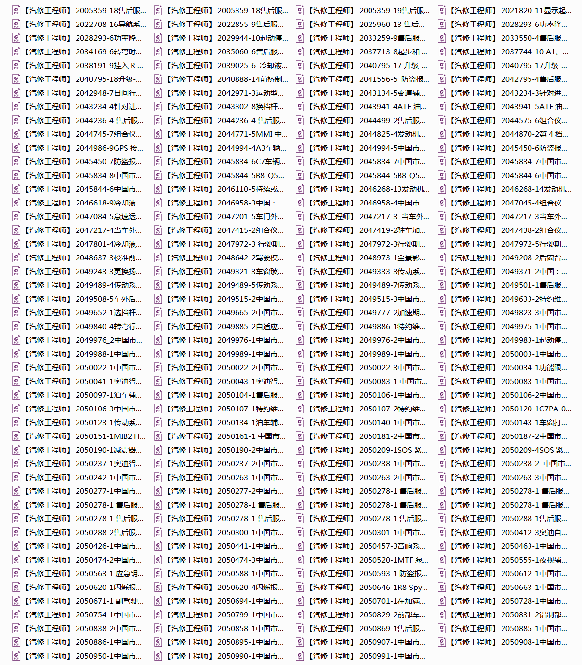 📂奥迪 | Audi原厂TPI 技术通报 故障案例 故障问题查询 2018年  (200份47M)
