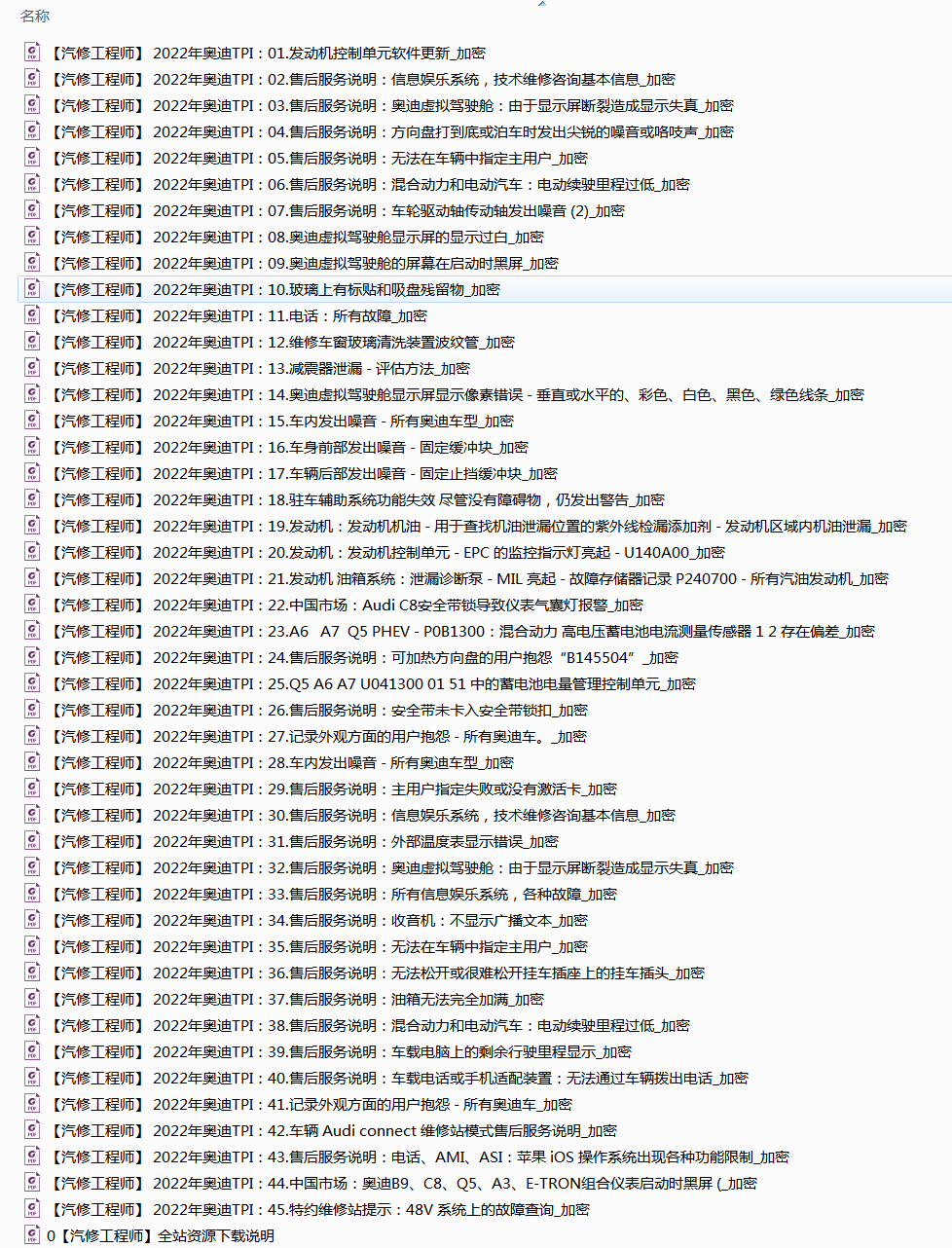 📂奥迪 | Audi原厂TPI 技术通报 故障案例 故障问题查询 2022年（45份49M）