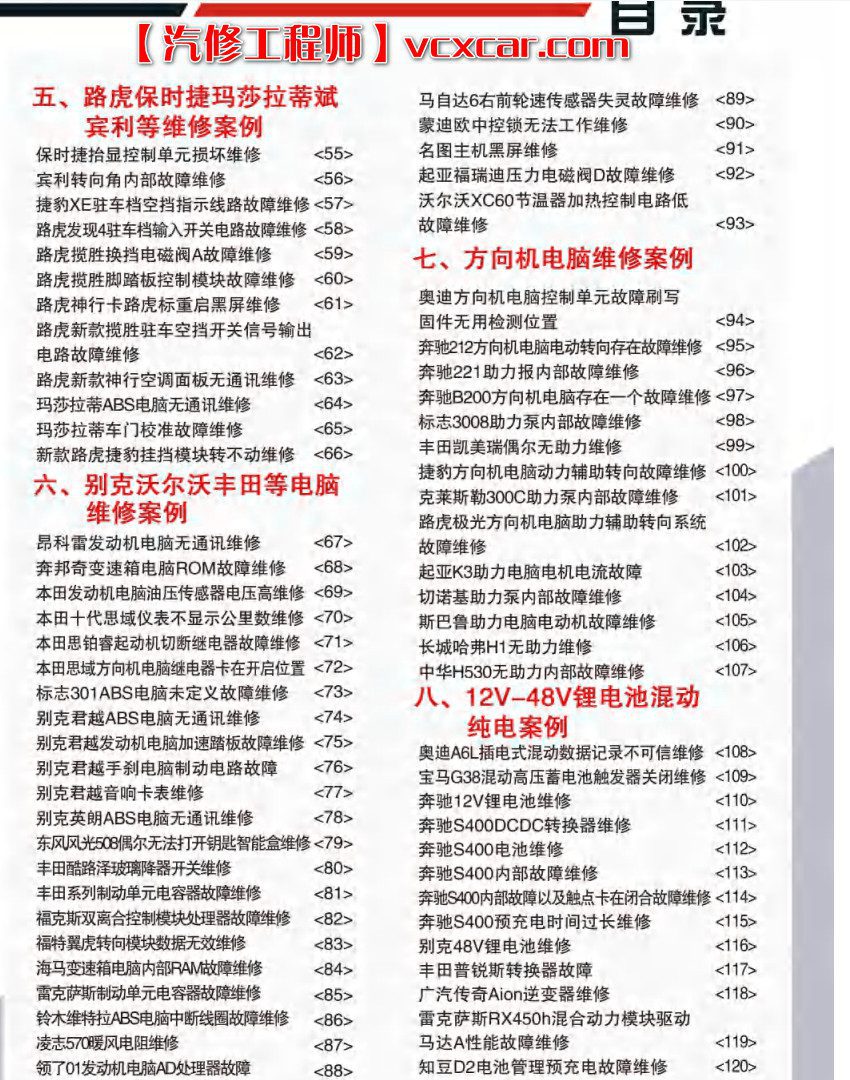 📂汽车电脑板 | ECU 2022年 华瑞2 汽车电脑通病 大众奥迪奔驰宝马路虎保时捷别克沃尔沃 混动锂电池维修 第2版(123页)