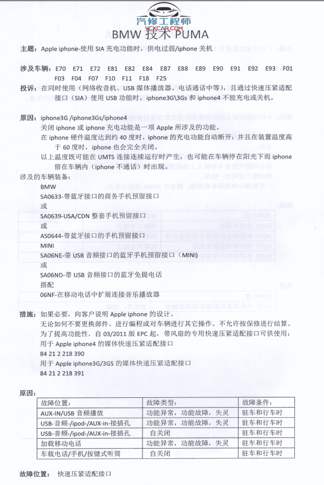 📂宝马BMW | 原厂通报 2019年1~12月 宝马BMW 技术通报 故障案例PUMA(133页 540M)