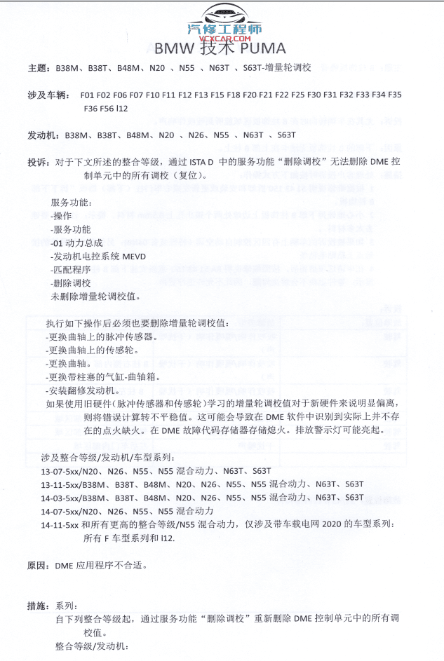 📂宝马BMW | 原厂通报 2019年1~12月 宝马BMW 技术通报 故障案例PUMA(133页 540M)