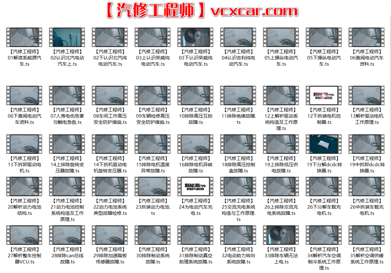 📂新能源 | 培训课程 2020年 职业汽修学院 新能源汽车构造与检修 46集 北汽 荣威 吉利新能源 高压安全 新能源检修 电机原理 拆卸 故障 (2.8G)