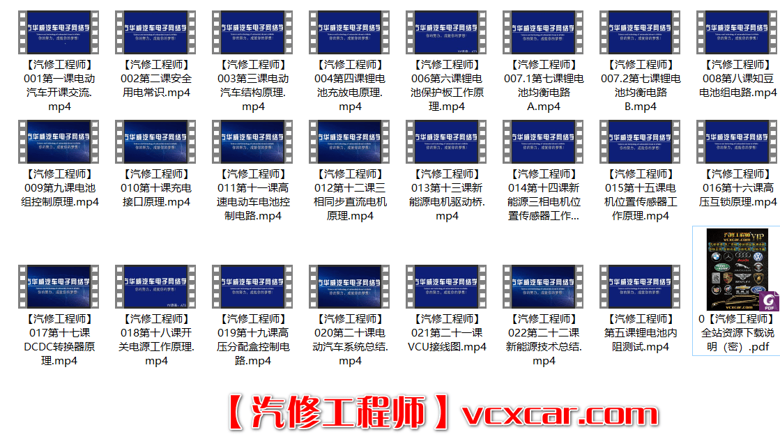 📂新能源 | 培训课程 2019年 新能源电动汽车 电池 电机控制器 电路培训 完整视频 (11.52G)