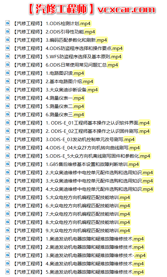 📂大众奥迪 | 培训课程 ODIS诊断系统 工程师系统 电路图基础 发动机 方向机 燃油系统 转向机等技术培训课程 56集(6.4G)