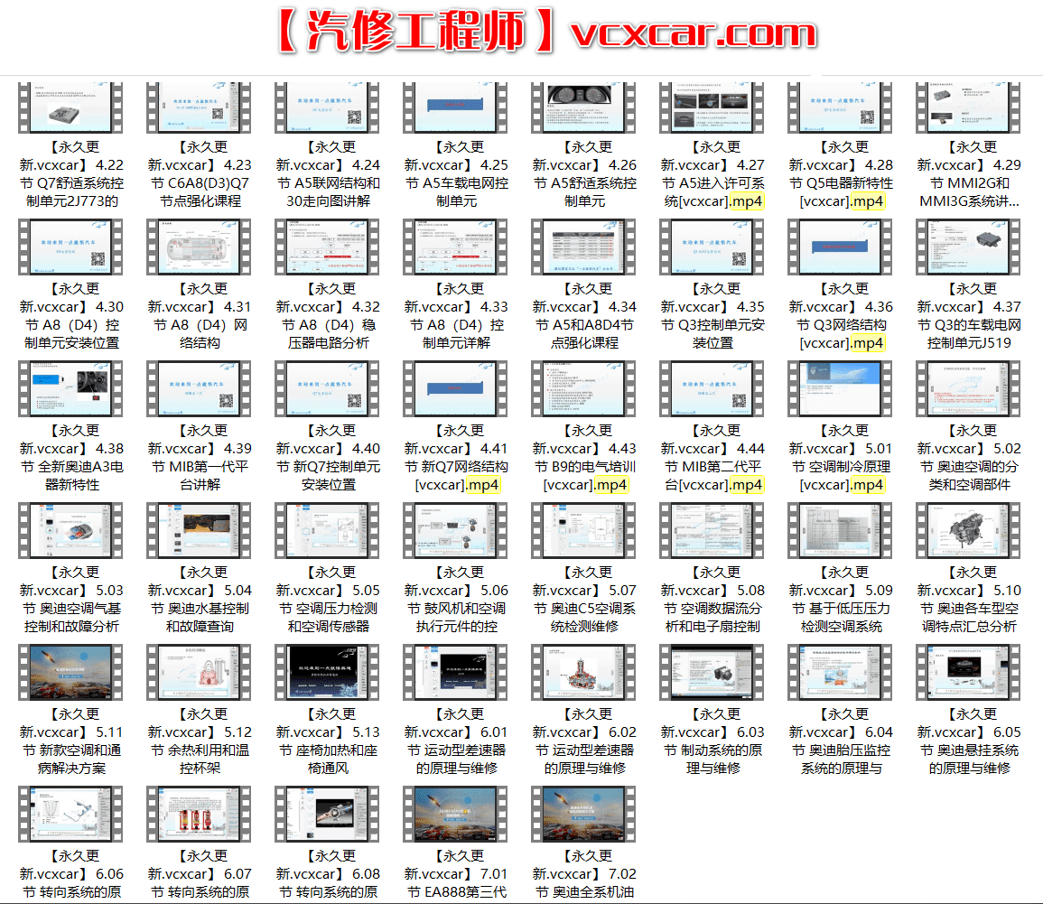 🎓[SVIP·积分课程] 奥迪 | Audi 发动机传感器正时原理 车身电气底盘空调 故障案例诊断 77节课 (4.77G)