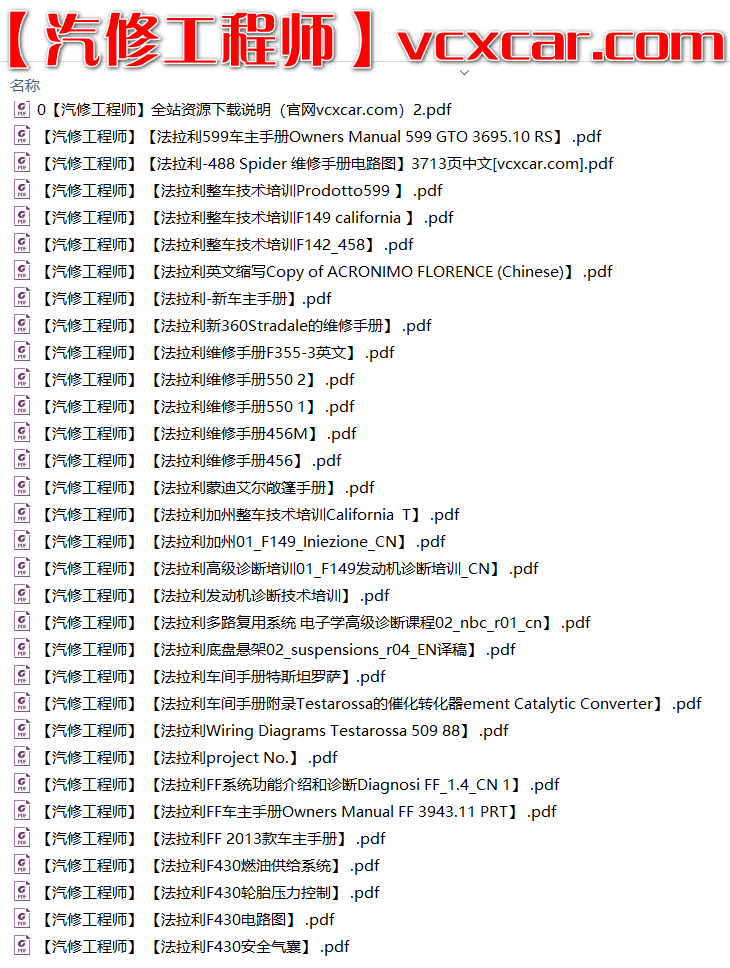 📂跑车 | 法拉利Ferrari 原厂技术资料 维修手册电路图 诊断培训 车主手册 中英文（5.1G）
