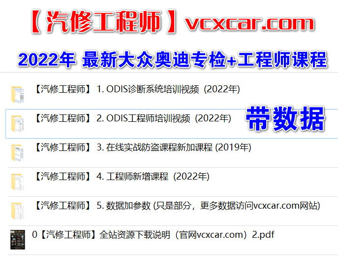 📂大众奥迪 | 工程师课程 2022年最新 ODIS专检+工程师 编程设码实战 视频教程课程含数据【带2022工程师固件90G】