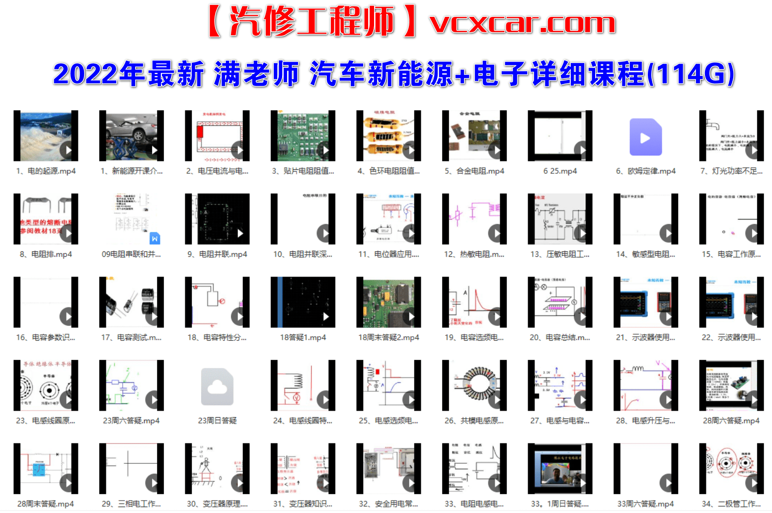 📂电子电路 | 汽车电子 满MZH：2022年 汽车新能源+电子电路 详细视频培训课程 电控 电机 遥控 防盗 通讯 单片机 芯片（114G）