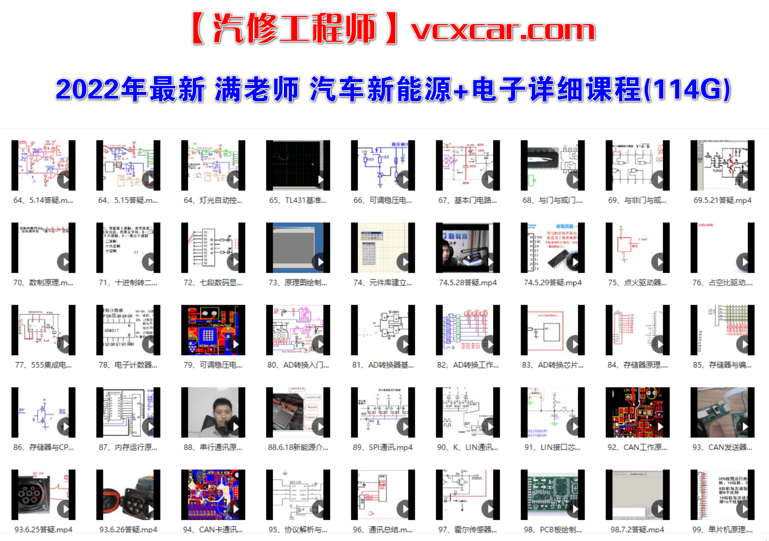 📂电子电路 | 汽车电子 满MZH：2022年 汽车新能源+电子电路 详细视频培训课程 电控 电机 遥控 防盗 通讯 单片机 芯片（114G）