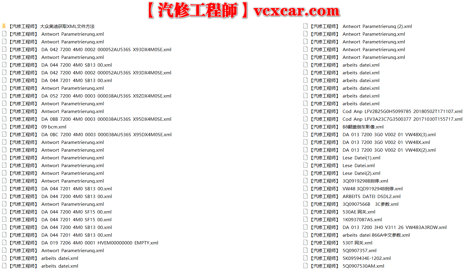 📂大众奥迪 | 数据参数【第3套】升级改装编码刷隐藏 参数XML和教程（560份）