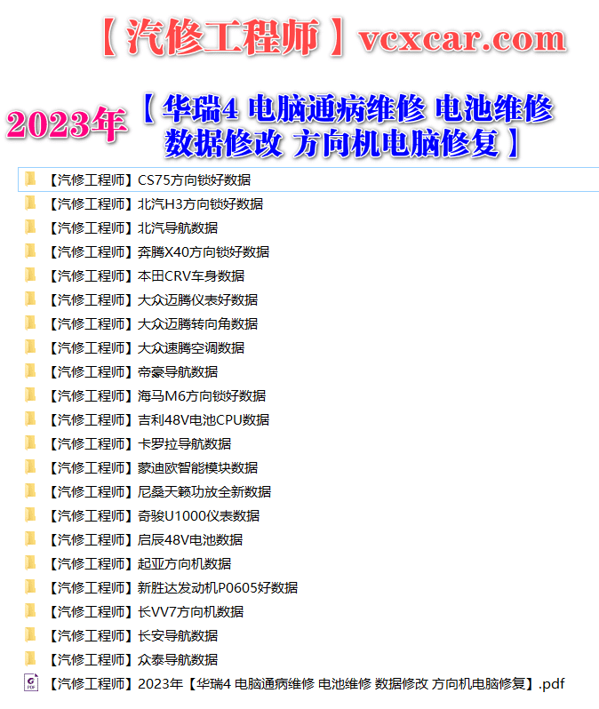 📂汽车电脑板 | ECU 2023年 华瑞4 德美日国产车电脑通病维修 电池维修 数据修改 方向机电脑修复 教程+数据（55G）