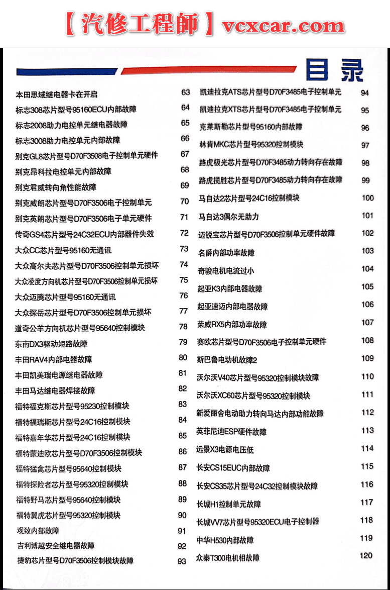 📂方向机 | 维修 瑞华德系美系日系国产 方向机模块维修手册 测量与技巧 电脑芯片控制单元 故障分析维修教程+方向机数据 (123页)