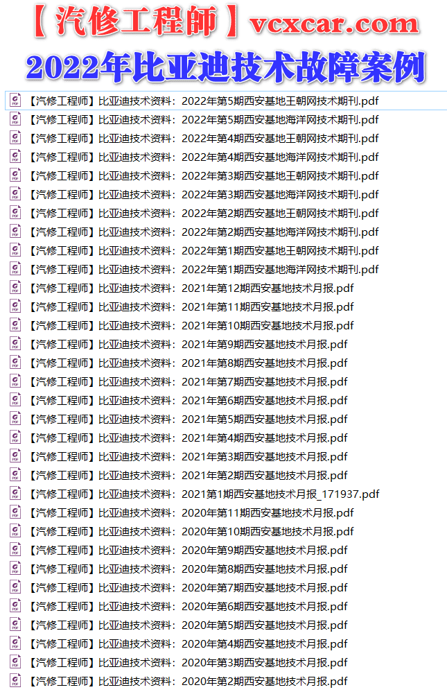 🎓[SVIP·积分] 比亚迪BYD | 故障案例 2022~2015年 新能源+混动+燃油车 技术通报 故障案例 01(1.6G 91份)