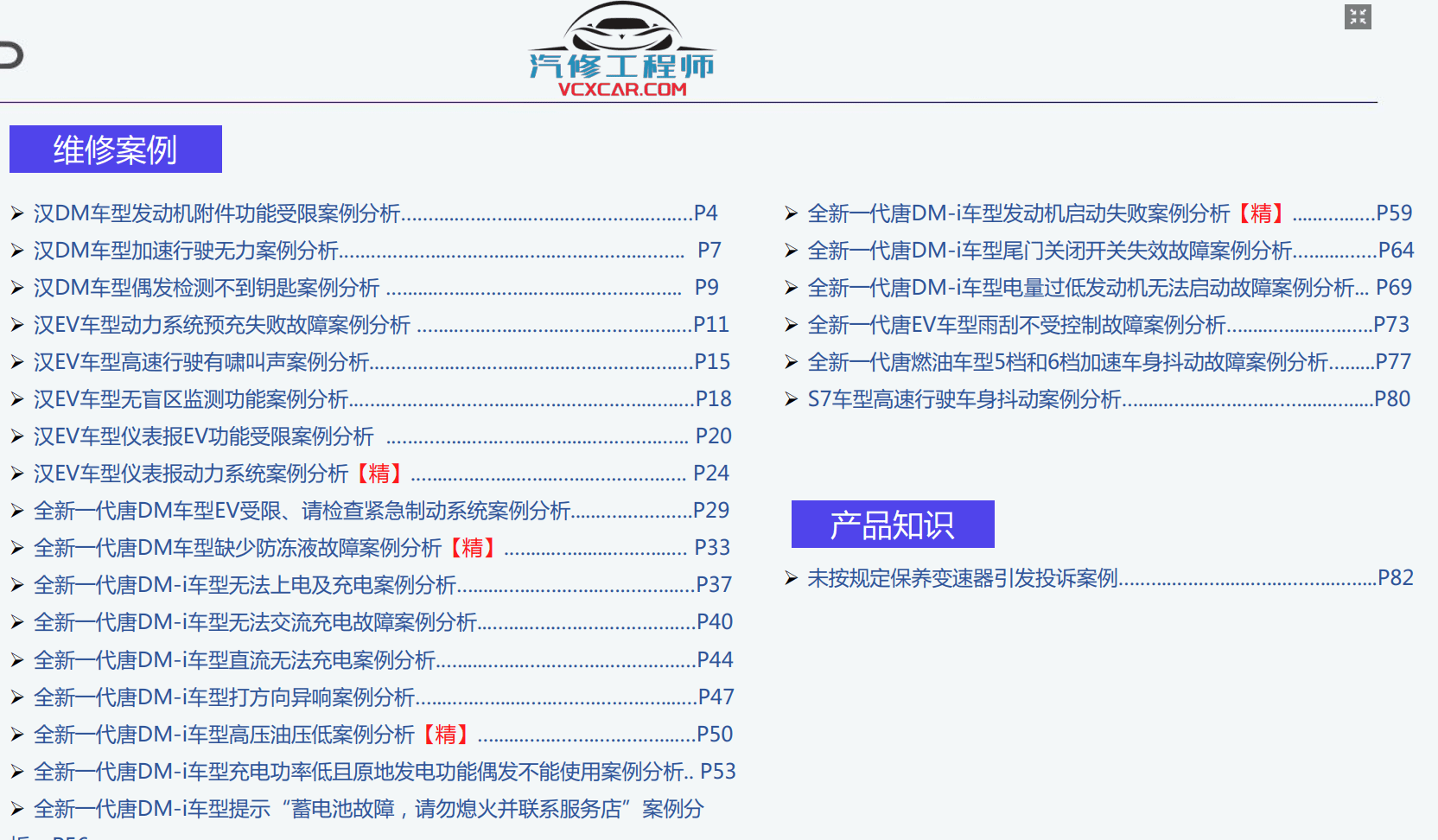 🟥[SVIP·专享] 比亚迪BYD | 故障案例 2022~2019年 新能源+混动+燃油车 技术通报 故障案例 03 (2G 60份)
