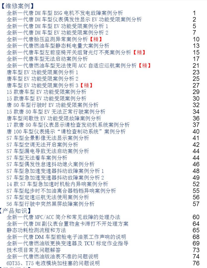 🟥[SVIP·专享] 比亚迪BYD | 故障案例 2022~2019年 新能源+混动+燃油车 技术通报 故障案例 03 (2G 60份)