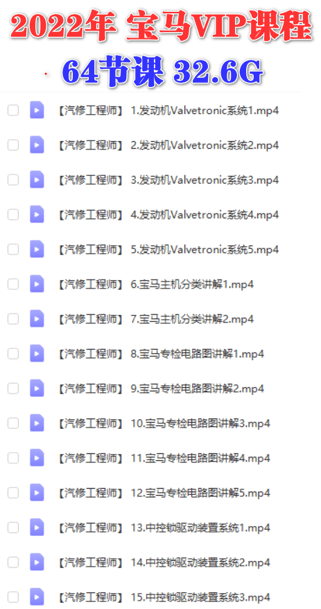 📂宝马 | 课程 2022年 宝马 VIP课程 原厂理论课程(64节课 32.6G)