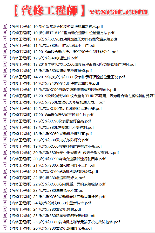 ✅[Free.免费] 沃尔沃Volvo | 故障维修案例 原厂技术通报 维修总结 C S V XC系列 (关注更新)（110份）