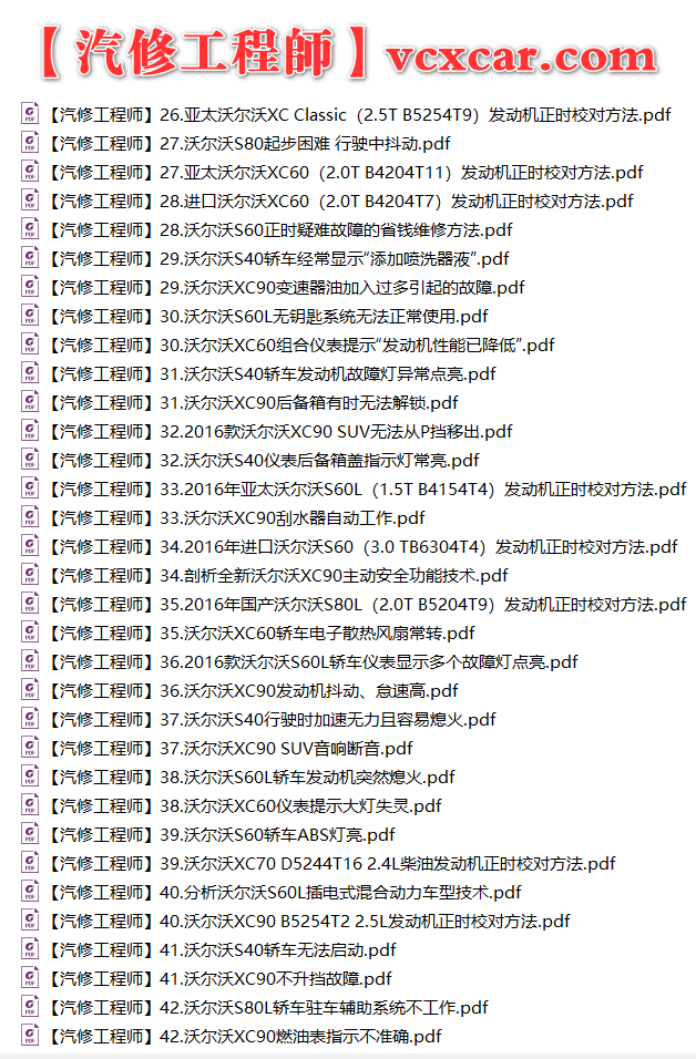 ✅[Free.免费] 沃尔沃Volvo | 故障维修案例 原厂技术通报 维修总结 C S V XC系列 (关注更新)（110份）