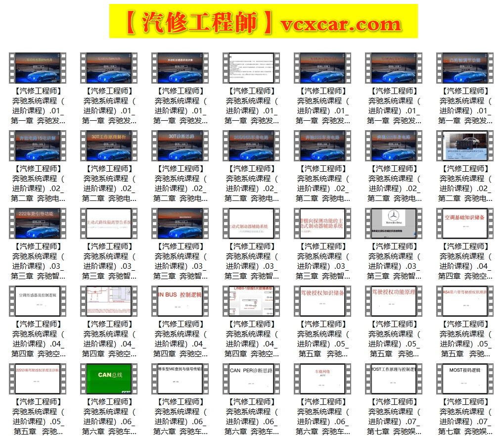 📂奔驰Benz | 课程 2024年 发动机/电器/智驾/空调/授权/娱乐/车载网络 系统课程（进阶课程）_36集（5.12G）