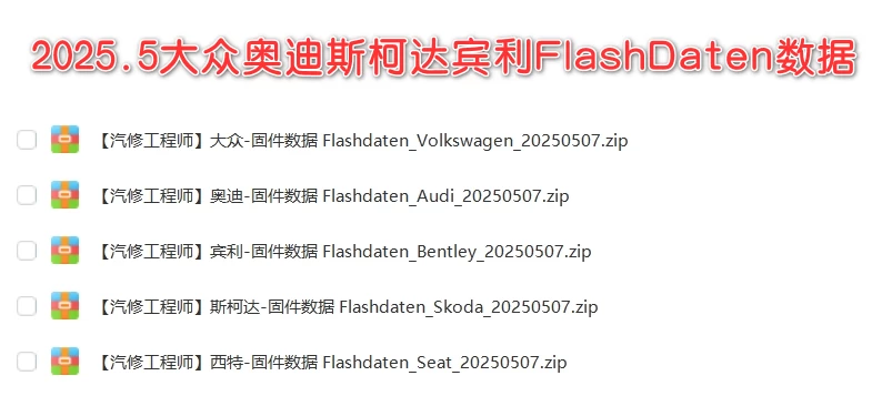 📂大众奥迪 | Flashdaten 2025.9大众-奥迪-斯柯达-宾利-兰博-西特工程师离线数据 汽车电脑模块固件数据(VW Audi Skoda -Bentley)sgo frf (180G)
