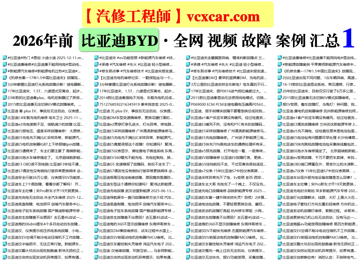 🟥[SVIP·活动赠品] 2026.1：全网各大汽车视频故障案例汇总精选！666永久VIP/第五季众筹送（统一发放）