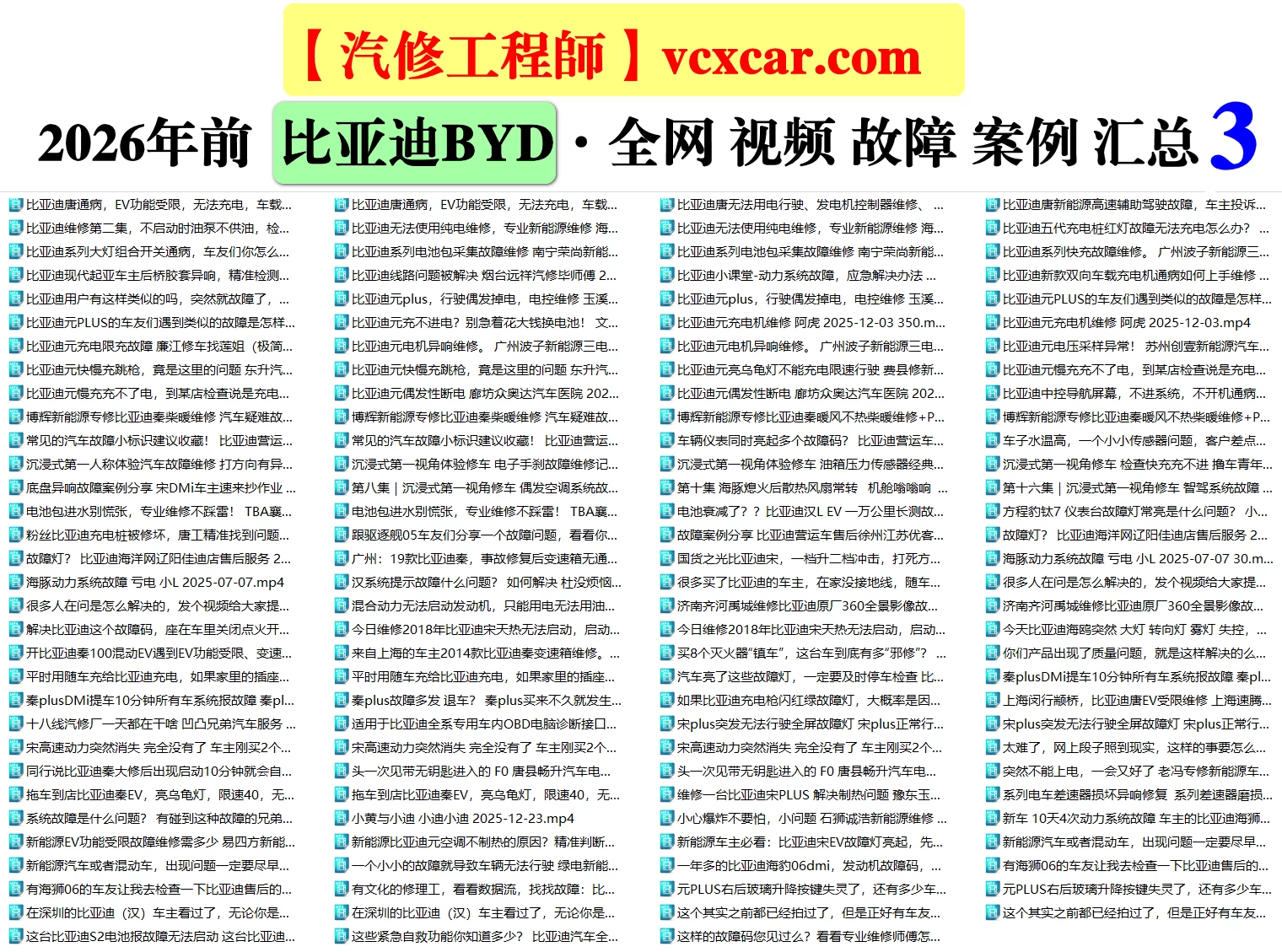 🟥[SVIP·活动赠品] 2026.1：全网各大汽车视频故障案例汇总精选！666永久VIP/第五季众筹送（统一发放）