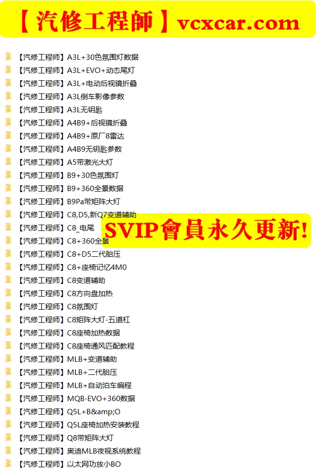 🟥[SVIP·专享] 大众奥迪 | 【第37套】2025年更新：奥迪升级+改装+编程+匹配案例 接线教程+数据（270份）