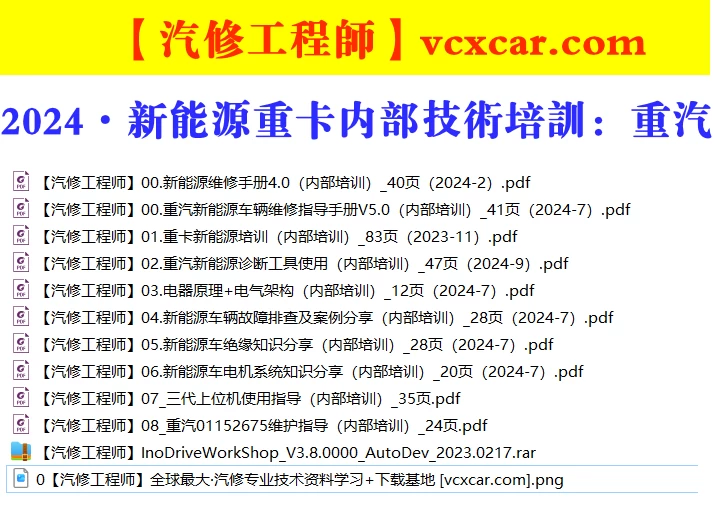 🎓[SVIP·积分资料] 2024年 新能源重卡内部技术培训：重汽电机电器电气+故障案例+诊断工具+上位机（100M）