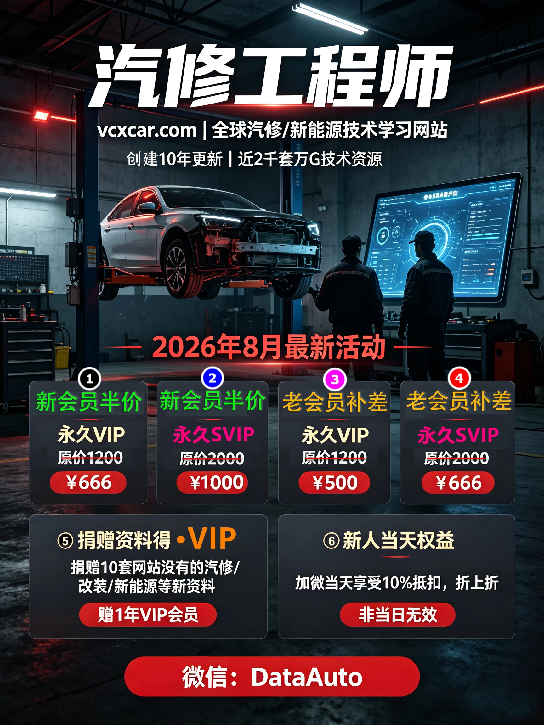 【汽修工程师】2026.8新会员半价活动：活动专拍 VIP / 限量级SVIP / 顶级SVIP超级会员 [老会员可补差价]（加管理员咨询）