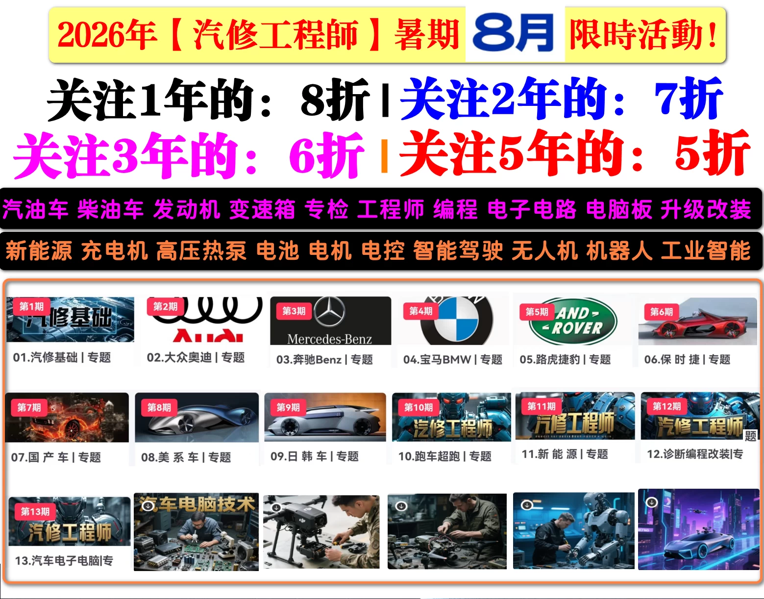 【汽修工程师】2026.8新会员半价活动：活动专拍 VIP / 限量级SVIP / 顶级SVIP超级会员 [老会员可补差价]（加管理员咨询）