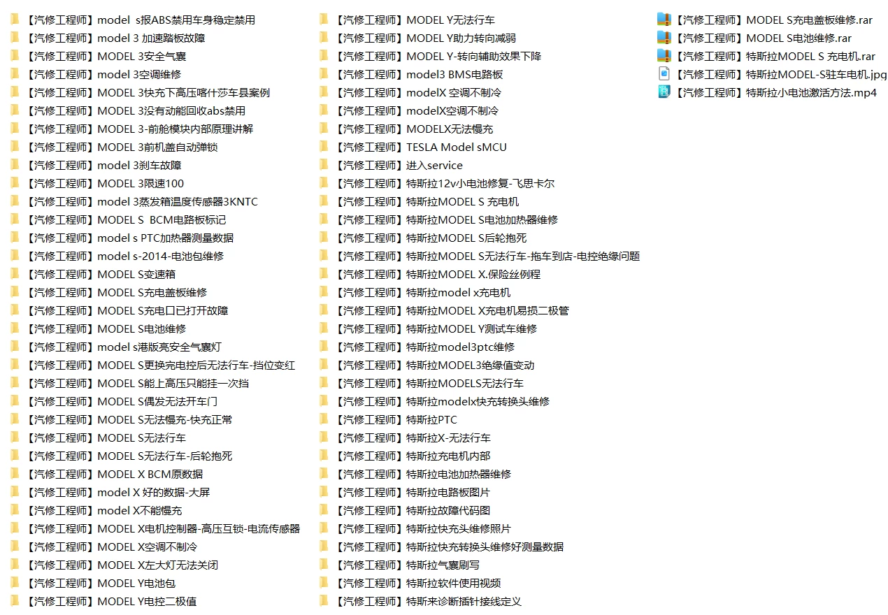🎓[SVIP·积分资料] 2025年 特斯拉Model各种故障案例汇总：主板 电池 充电 气囊 刹车 空调 大灯 加热 助力 辅助（1368份 8.5G）