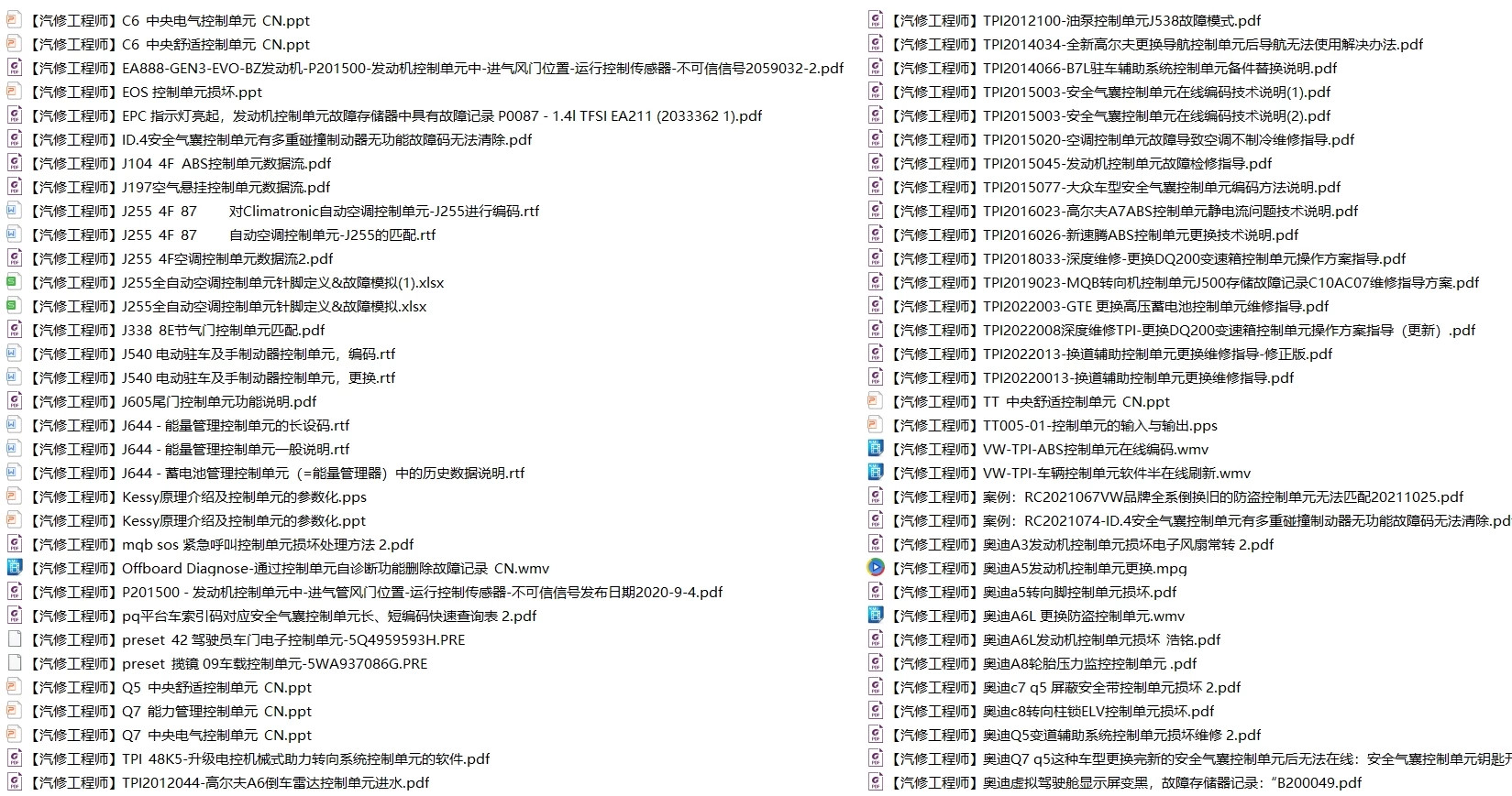 📂大众奥迪 | 原厂 2020年前 控制单元 内部技术资料 技术培训 维修资料 故障案例 诊断报告（880份 2.3G）
