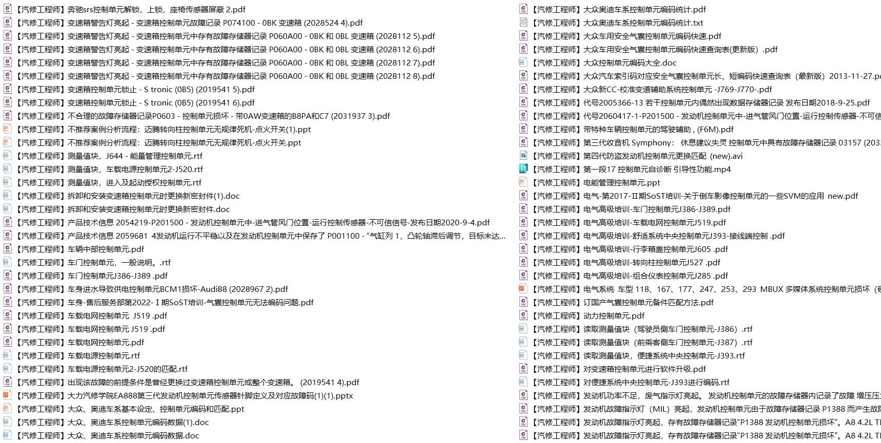 📂大众奥迪 | 原厂 2020年前 控制单元 内部技术资料 技术培训 维修资料 故障案例 诊断报告（880份 2.3G）