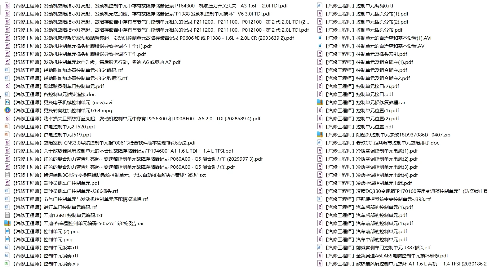 📂大众奥迪 | 原厂 2020年前 控制单元 内部技术资料 技术培训 维修资料 故障案例 诊断报告（880份 2.3G）