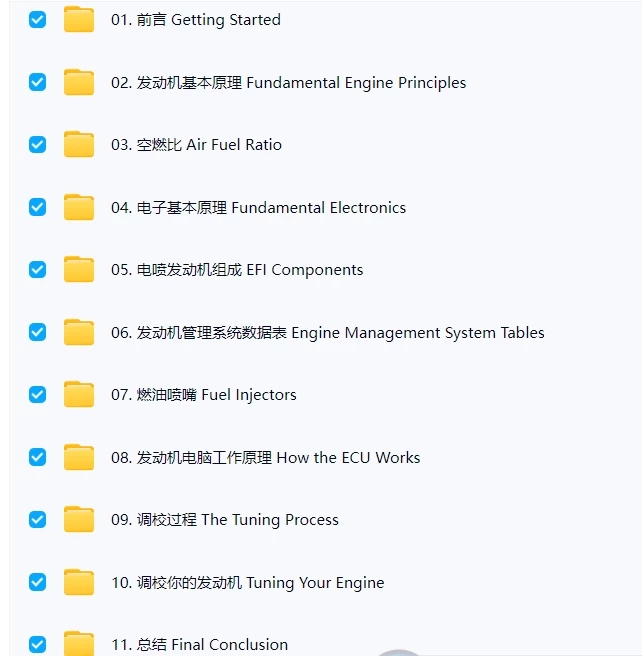 🟥[SVIP·专享] 国外技术培训 电喷发动机电脑调校基础+工作原理 EFI Tuning Fundamentals（带字幕)（11大课 2.9G）